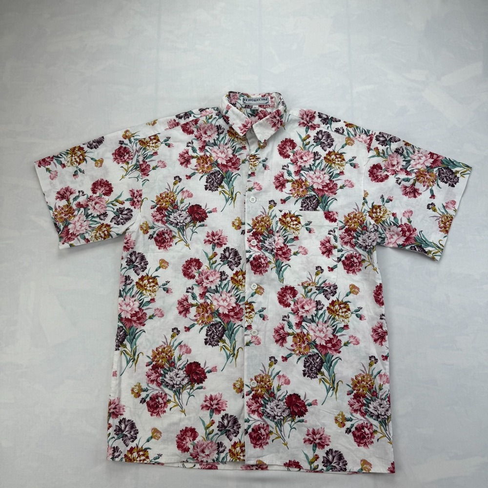 Retrospective Shirt Mens Medium White Floral Classic Fit Short Sleeve Button-Up